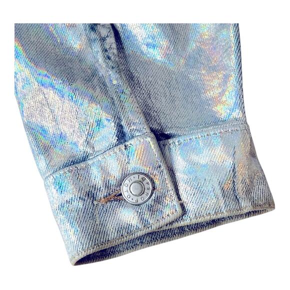 Topshop Moto Foil Iridescent Oversized Denim Jacket US 12 - Picture 7 of 14